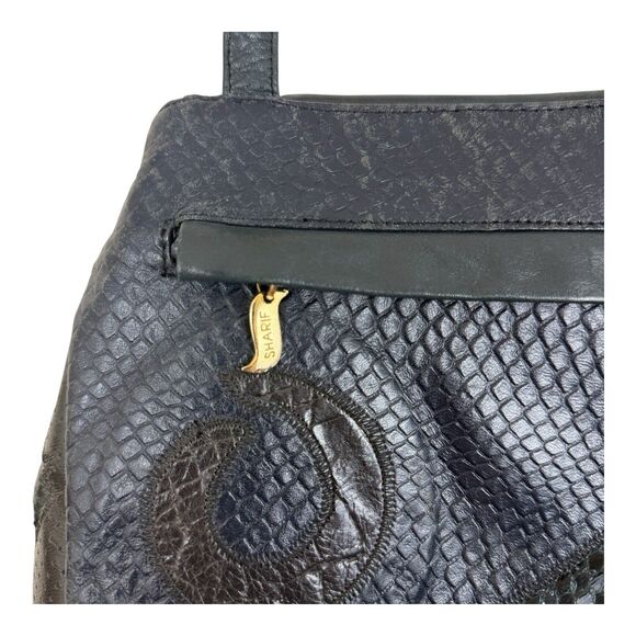 Sharif Exotic Leather Crossbody Handbag Reptile Bag Made in USA Navy Blue - Picture 10 of 14